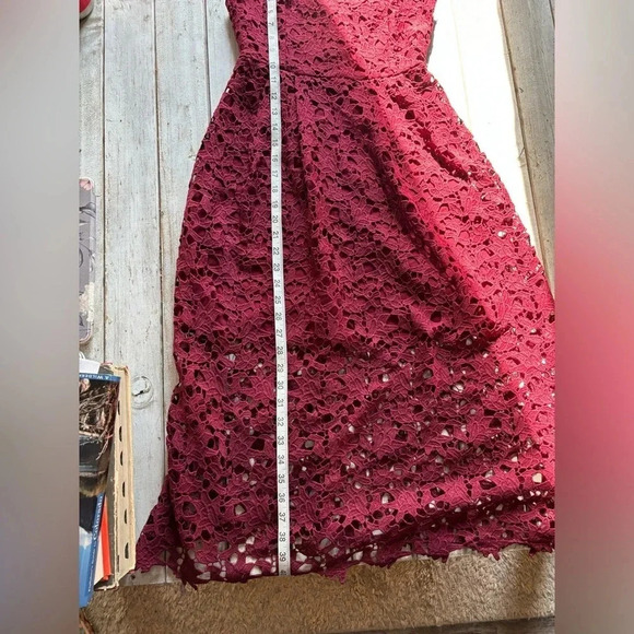 ASTR | crochet | adjustable strap | maroon | lace overlay | mid length dress | s - Picture 3 of 11